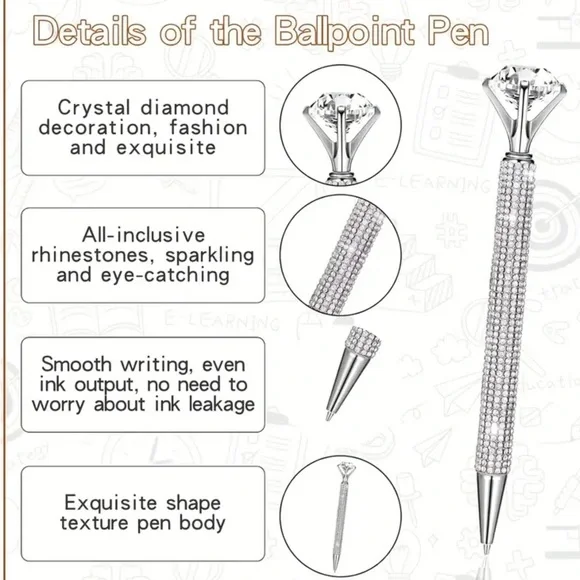 Elegant 6” Silver Crystal Pen NEW Large diamond crystal exquisite in gift-box - Picture 16 of 16